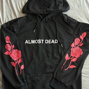 Black Hoodie with Red Rose Sleeves